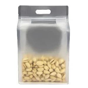 Transparent Portable Plastic Zip Lock Eight Side Seal Big Block Square Flat Bottom Bag With Handle
