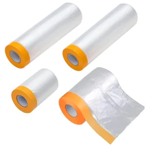 Transparent Pre Taped Adhesive Paper Masking Film Automotive Paint Floor Protection Covering Cloth Paint Masking Drape Tape Roll