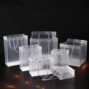 Transparent Shopping Tote Bag Custom Logo Plastic Tote Bag PVC Frosted Clear Gift Bag