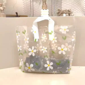 Transparent Soft LDPE Carry Bags with Printed logo Plastic Bag for Packaging Clothing Underwear and Shoes Welded Handle Bag