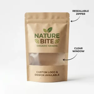 Transparent Window Kraft Paper Stand Bag for Snack Dry Food Packing