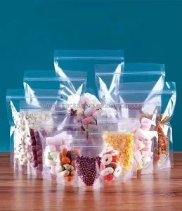Transparent Zip Lock Stand Up Pouch Waterproof Plastic Packaging Bag for Pet Food Chewing Gum Beans Rice Snack Food