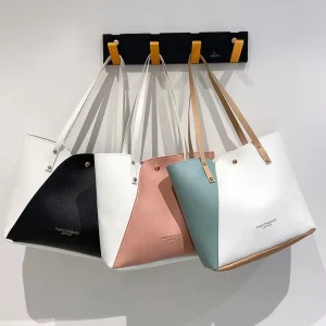 Trendy Versatile Large Two tone PU Tote Bag Women’s Shopping Bag with Lock Closure All Seasons
