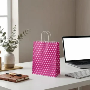 Twisted Hand Rope Kraft Paper Cartoon Pink Print Pattern Custom Printed Logo Luxury Recyclable Gift Bag