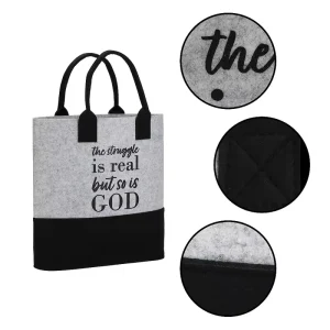 Two Tone Grey Black Felt Tote Bag Contrast Color Handle Recycled Polyester Shopping Handbag Custom Logo Business Gift Bag