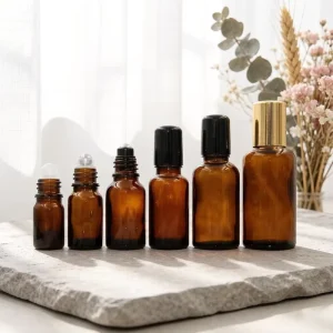UV Protection Amber Glass Roller Bottles 5ml 100ml Refillable Essential Oils Vials Leakproof Screw Cap Sealing