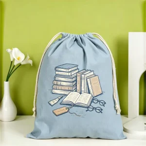 Unbleached Blank Canvas Cartoon Simple Drawstring Dust Bag Custom Embroidery Organic Cotton Sack for High-End Gift Packing