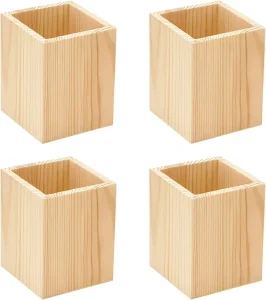 Unfinished Handmade Wooden Desk Holder for Pencil Standing Type Single Tier