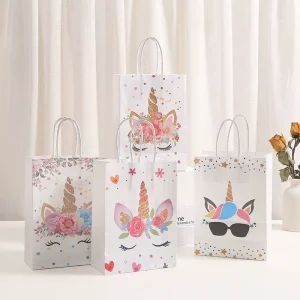 Unicorn Brown Kraft Paper Bag Customizable Logo Lamination Kids Birthday Wedding Baby Shower Party Gift Packaging Recyclable