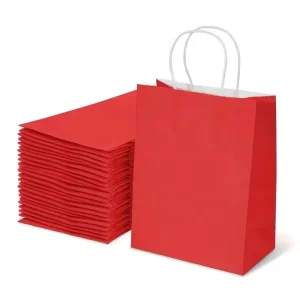 Unprinted Bright Red Kraft Paper Tote Bag Twisted Handle Disposable Gift Clothing Shopping Carry Bag Support Custom Printing