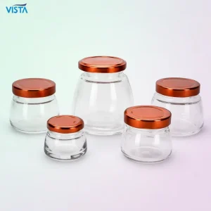 VISTA Food Container Glass Jars Custom Flint Amber Saffron Storage Sealed Metal Lids Screen Printing Candy Honey Jars