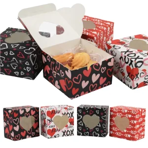 Valentine Theme Love Heart Cute Cookie Paperboard Boxes Party Favor Candy Gift Packaging with Clear Window Food Safe