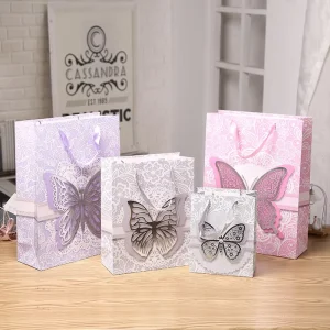Valentine’s Day Gift Bag Butterfly Patterned Tote White Cardstock Shopping Bag Fashionable Creative