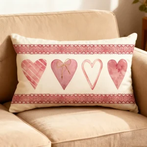 Valentines Day Rectangle Pillow Cover Festive Decorative Sofa Cushion Cover Simple Heart Print Bedroom Polyester Fiber