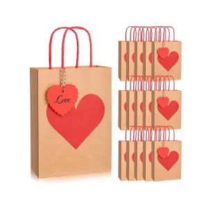 Valentine’s Day Wrapping Handle Gift Bags for Wedding Birthday Gift Kraft Customized Paper Bags