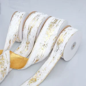 Velvet Christmas Gift Ribbon Hot Stamping 50mm 65mm Velvet Ribbon for Gift Wrapping Bow Making