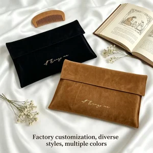 Velvet Gift Envelope Pouch Custom Logo Printed Suede Bag for Bridal Party Favors Holiday Gift Jewelry Storage Dust Bag
