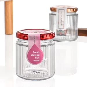 Vertical Ribbed Glass Fresh Stew Jar Heat Resistant Sealed Food Grade Container with Metal Lid for Fish Maw Bird Nest