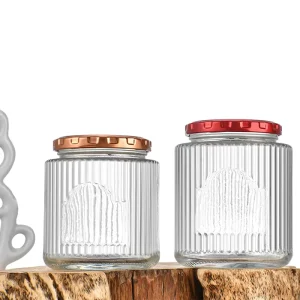 Vertical Ribbed Glass Jam Jar Serrated Metal Twist Lid Airtight Preserve Container for Honey Gift Set