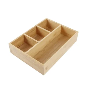 Vintage Bamboo Rectangle Japanese Style Four Compartment Jewelry Box 1L Capacity Succulents Desktop Cosmetics Miscellaneous