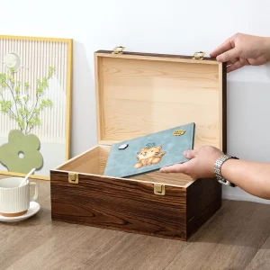 Vintage Brown Bamboo Rectangle Handmade Boxes with Hinged Lid and Metal Latch Whole Box Set for Photo Frames