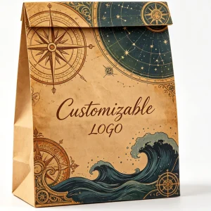 Vintage Celestial Navigation Pattern Kraft Bag Reinforced Base Hot Gold Foil Custom Mark Travel Hobby Packing Bag