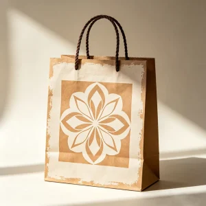 Vintage Distressed Mandala Print Eco Friendly Biodegradable Recycled Brown Kraft Paper Bag Thick Jute Twisted Handle Custom Logo
