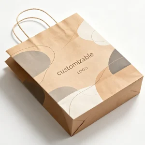 Vintage Earth Tone Geometric Kraft Paper Tote Cotton Rope Handle Neutral Shape Print Custom Logo Natural Style Gift Pack Bag