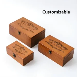 Vintage Engraved Eco Friendly Wooden Storage Box Gift Metal Latch Lock Rectangle Shape 3 Sizes Available Desktop Gift