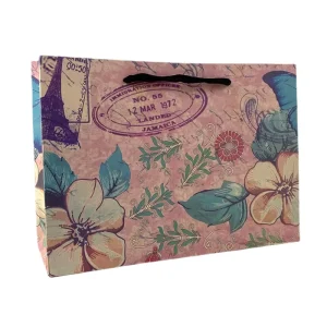 Vintage Floral Postmark Gift Paper Bag Luxury Portable Shopping Storage Tote for Present Packaging