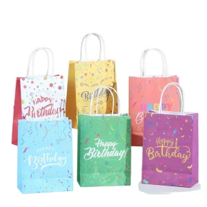 WENWI Art Paper Laminated Offset Printed Recyclable Birthday Party Bags with Cotton Rope Handle for Kids Birthdays