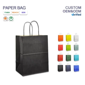 WZPKG Eco friendly Kraft Paper Gift Bags with Ribbon Handle Matt Lamination Custom Logo Printed for Shopping Promotion