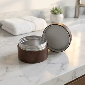 Walnut Wood Jar with Aluminum Liner Empty Cosmetic Cream Pot Round Wooden Storage Box for Prayer Beads Jewelry Container