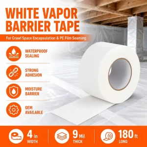 Waterproof PE White Vapor Barrier Tape for Construction Sheathing Housewrap Seaming and Basement Film
