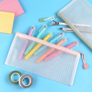 Waterproof Zipper Document Reusable Pouch Plastic Exam Paper Organizer School Office Supply Storage A4 Pastel Mesh File Bag