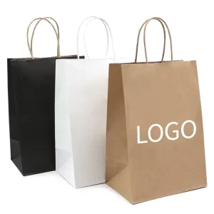 White Brown Food Grade Kraft Paper Drawstring Handle Recyclable Shopping Carrier Bag Custom Promotion Supermarket Exhibition