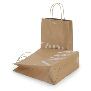 White Brown Recycled Kraft Paper Bag with Handles for Food Takeaway Promotion Supermarket & Exhibition Use