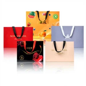 White Cardboard Customized Printing Logo Gift Bag for Corporate Advertising Supermarket Promotion Hand Held Offset Printed