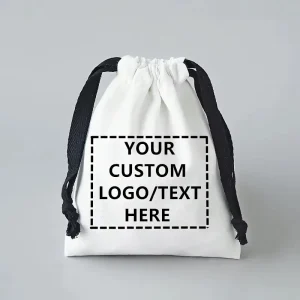 White Cotton Bags With Logo Pouch Cotton Dust Cover Bag Drawstring Customized