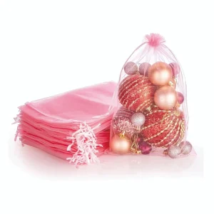 White Dot Pattern Organza Bags 6×9 Inches Mesh Drawstring Gifts Premium Sheer Wedding Party Christmas Halloween Favor Bags