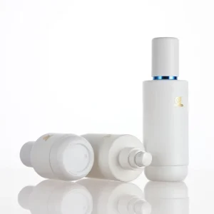 White Glass Lotion Bottle with Plastic Pump Sealing Blue Trim Accessory for Skin Care Cream 50/100/120ml Options
