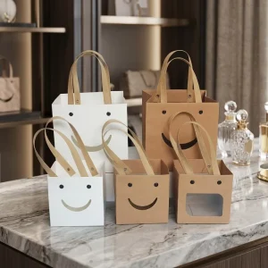 White Kraft Paper Gift Bag with Handle Custom Printed Thick Board Shopping Bag for Retail Merchandise