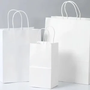 White Kraft Paper Shopping Bag, Custom Logo Gift Packaging, Recyclable with Ribbon Handle