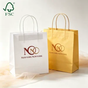 White Kraft Paper Shopping Bag Smooth Print Twist Handle Design Appearance for Cosmetic Skincare Beauty Salon Merchandise Pack