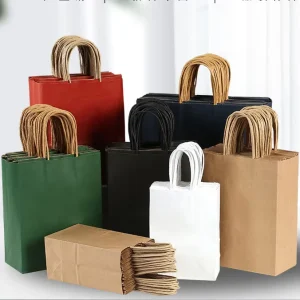 White Large Takeaway Paper Bags Logo Printed Gift Shopping Handbag Food Packaging Packing Bags