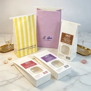 White Paper Laminated Square Bottom Embossed Printed Waterproof Paper Bag Wire Long Sealing Strip Eco Friendly Bag