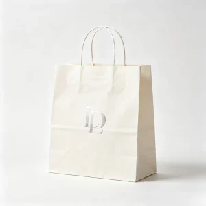 White and Brown Kraft Paper Twisted Handle Shopping Carrier Bag With Logo Printed