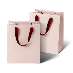 White and Brown Kraft Paper Twisted Handle Shopping Carrier Bag With Logo Printed