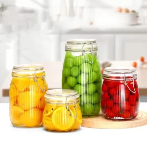 Wide Mouth Mason Sealed Storage Glass Jars with Aluminum Cap Refillable Kitchen Food Pickle Jam Canisters
