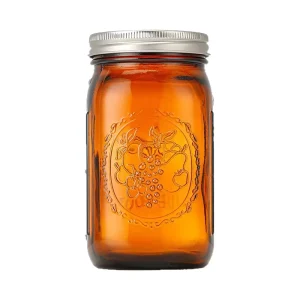 Wide-mouth Brown Glass Sealed Mason Jars with Aluminum/Bamboo Lid for Food Storage Jam Caviar Cookie & Salad